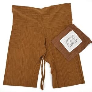 Earthbound Trading Co Thai Fisherman Shorts Brown Wrap Tie Waist One Size NWT